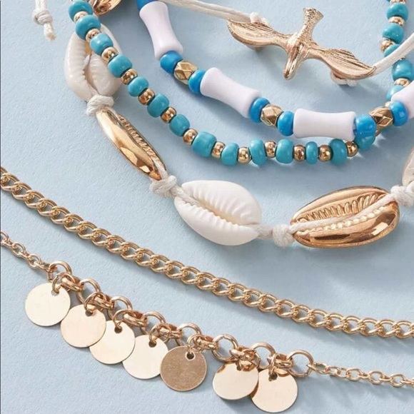 Cowrie Shell & Dove Beaded Anklet Set - Picture 4 of 4